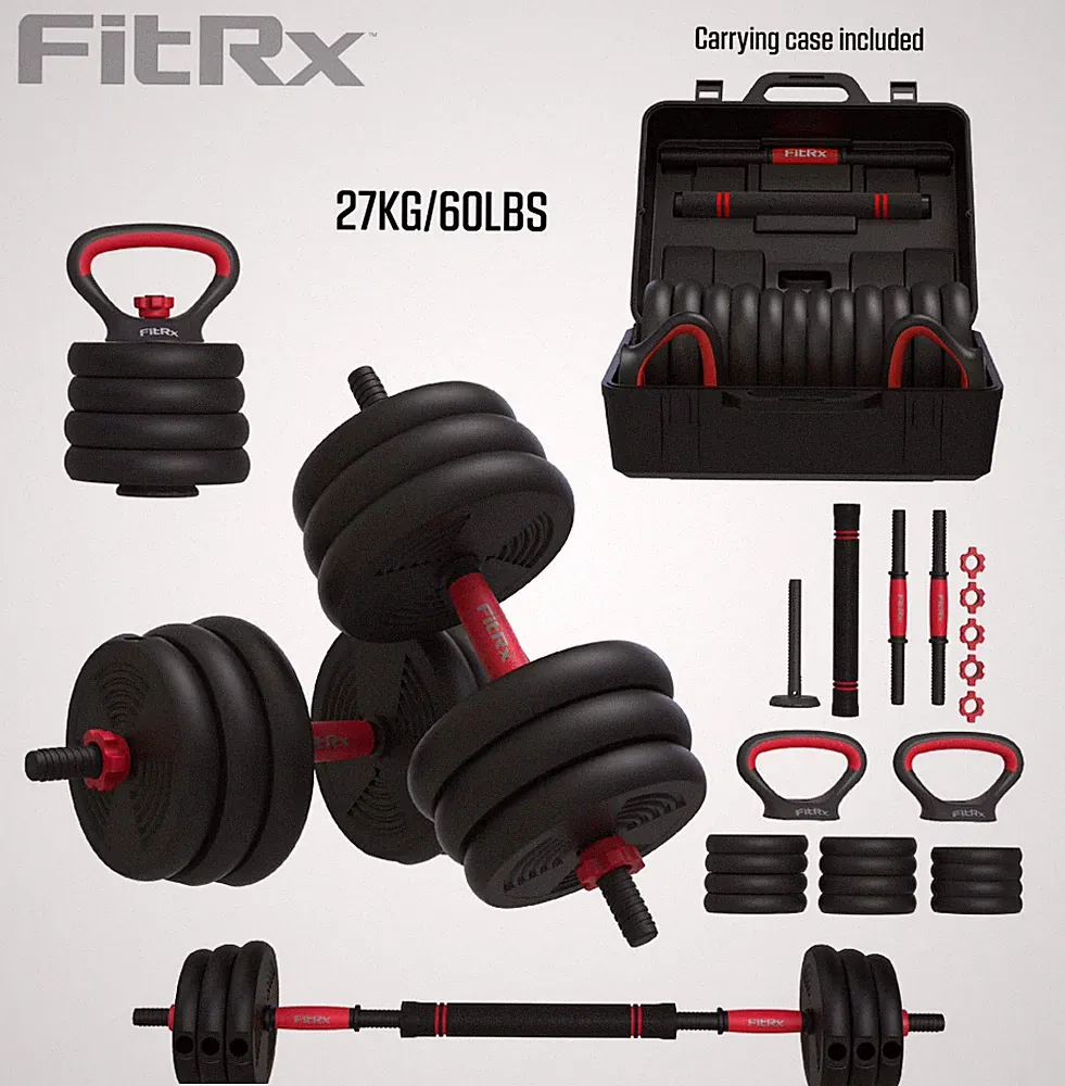 FitRx SmartBell 60 lbs. 4-in-1 Adjustable Weight Set – Dumbbell, Barbell, Kettle