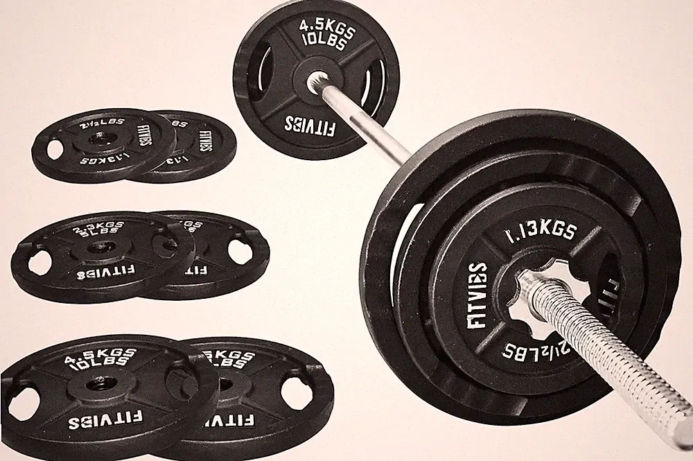 Fitvids 1 Inch Standard Barbell Weight Plates and Bar Set, 5 FT Gray