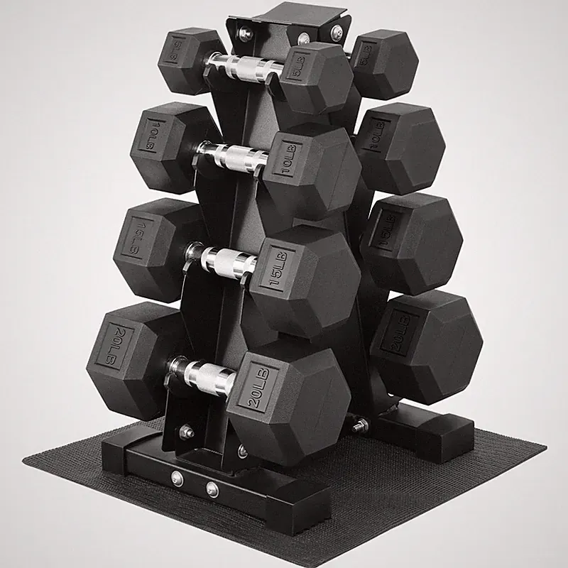 Fitvids 100Lb Rubber Coated Hex Dumbbell Weight Set Storage Rack 5-20Lb Weights