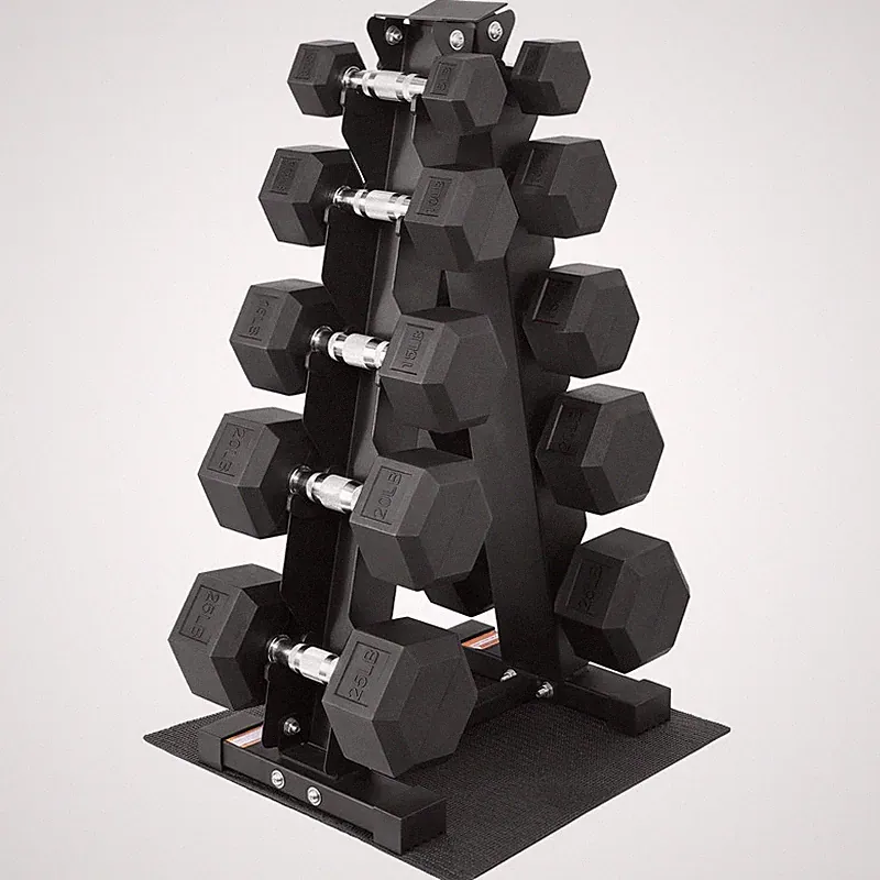 Fitvids 150Lb Rubber Coated Hex Dumbbell Weight Set Storage Rack 5-25Lb Weights