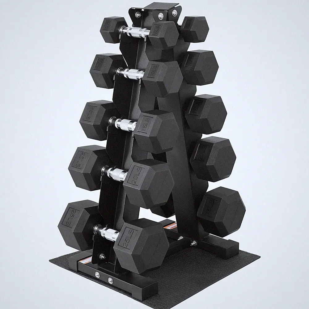 Fitvids 150LB Rubber Coated Hex Dumbbell Weight Set with Storage Rack, 525LB...