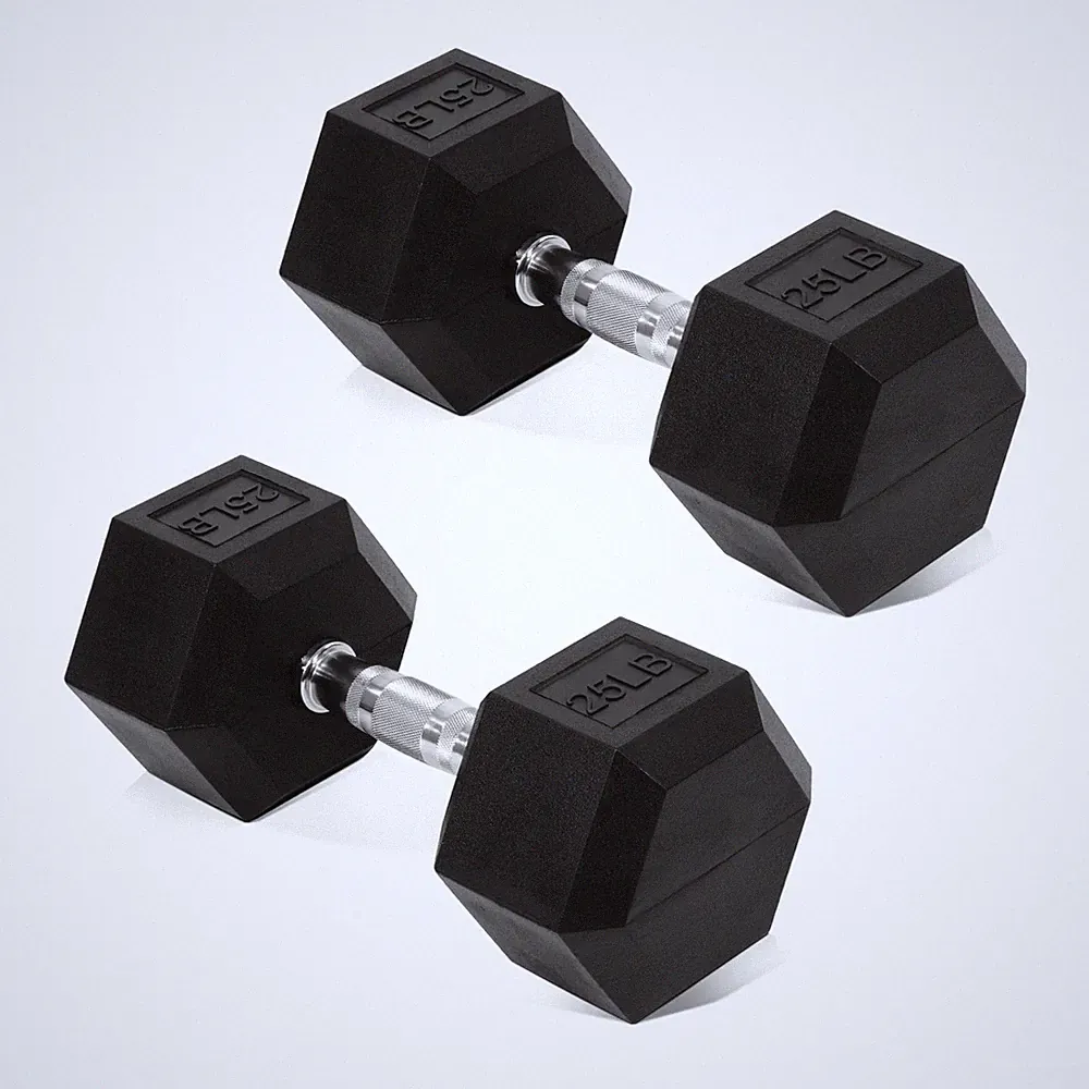 Fitvids 25 LB Hex Dumbbell Pair Rubber Cast Iron