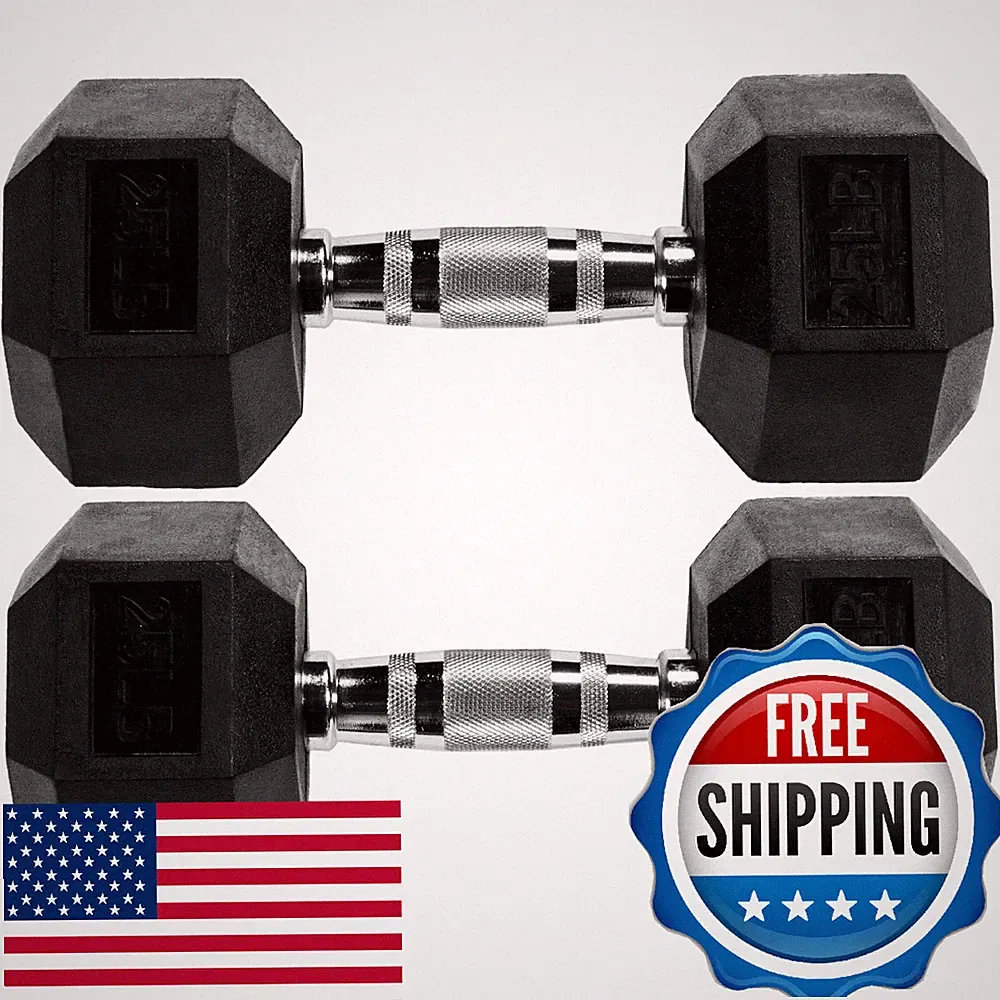 Fitvids 25LB Rubber Encased Hex Dumbbell Pair Weightlifting