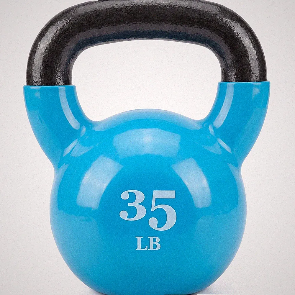Fitvids 35 lb Vinyl-Coated Kettlebell Weight for Strength Training, Light Blue