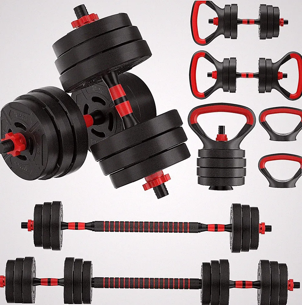 Fitvids 60 LB 4-In-1 Portable Changeable Adjustable Dumbbell Set, Black/Red