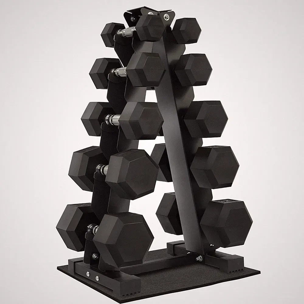 Fitvids Barbell Coated Hex Dumbbell Weight Set Dumbbell + A-Rack: 150LB