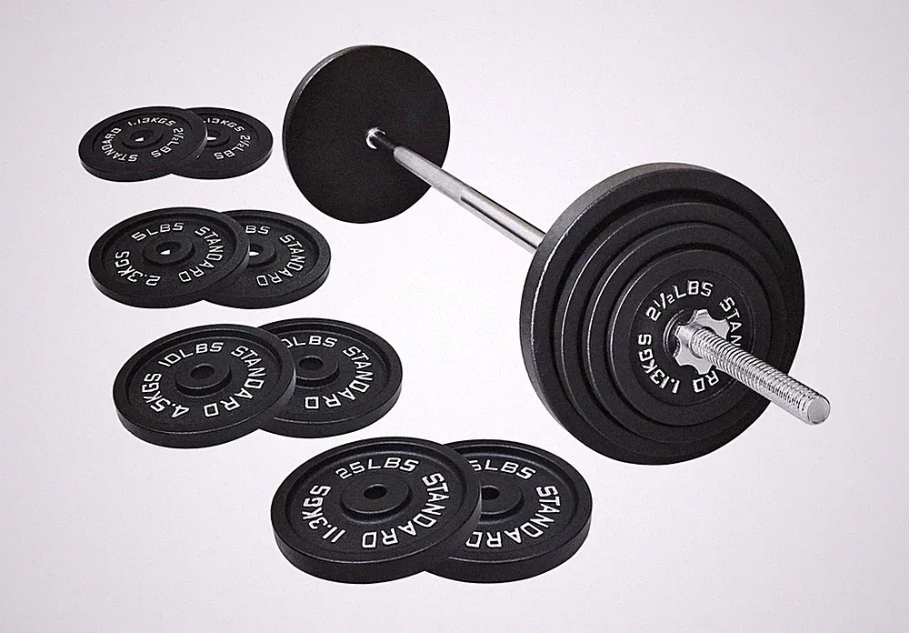 Fitvids Barbell Weight Set, Cast Iron 1" Standard Weight Plates Including 5FT...