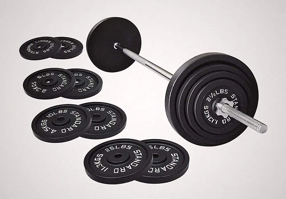 Fitvids Barbell Weight Set, Cast Iron 1" Standard Weight Plates Including 5FT...