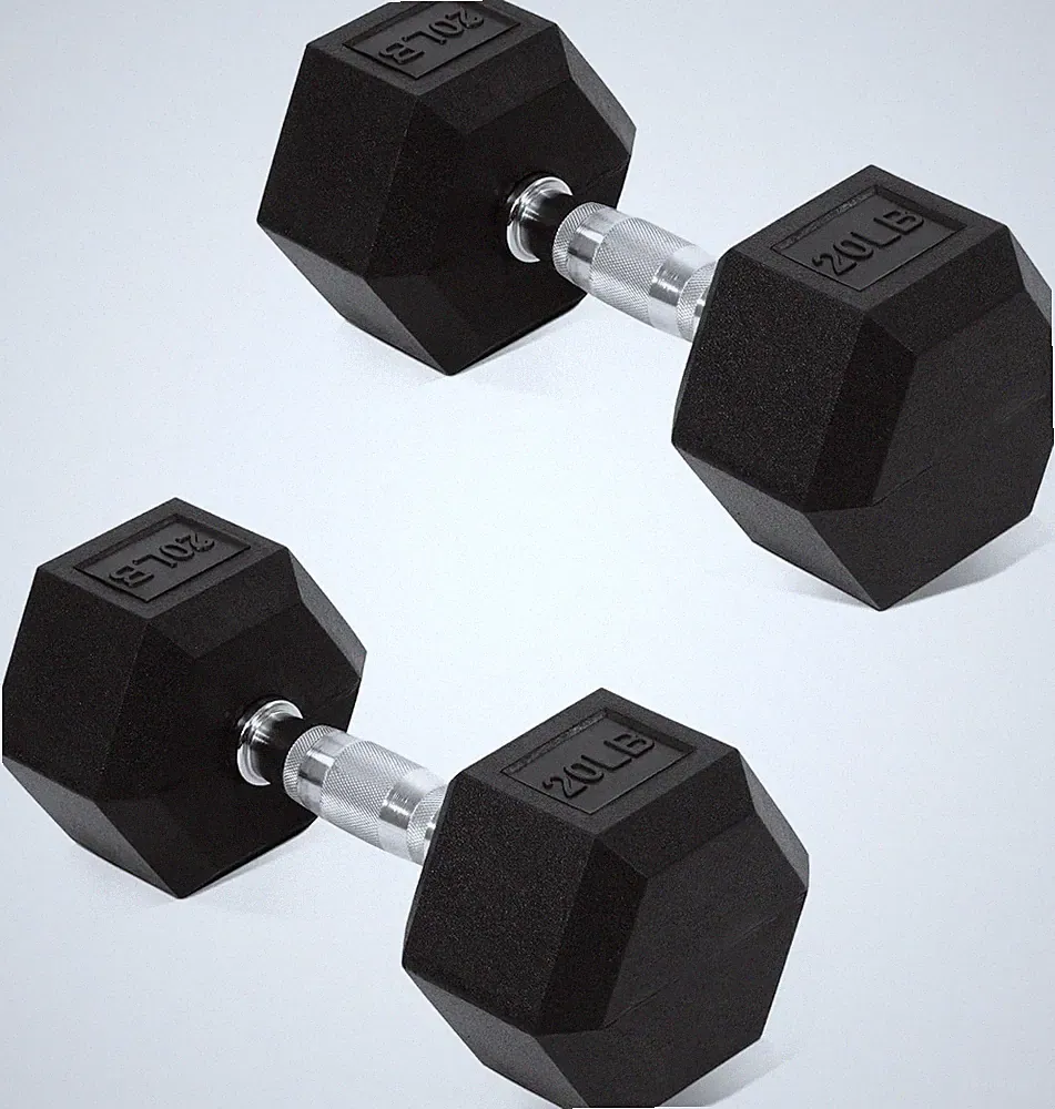 Fitvids Hex Dumbbells Rubber Coated Hand Weights 20 LB Pair Home Gym