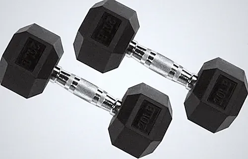 FITVIDS HEX DUMBBELLS RUBBER COATED HAND WEIGHTS FOR EXERCISES AND - 20 LB PAIR