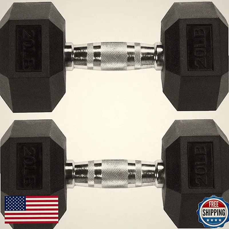 Fitvids Premium Rubber Encased Hex Dumbbell 20Lb Pair Spz-Hex20P