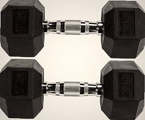 FITVIDS Premium Rubber Encased Hex Dumbbell, 25LB Pair - BLACK