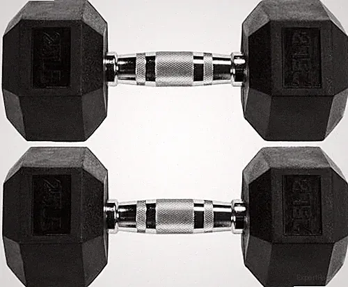 FITVIDS Premium Rubber Encased Hex Dumbbell, 25LB Pair - BLACK