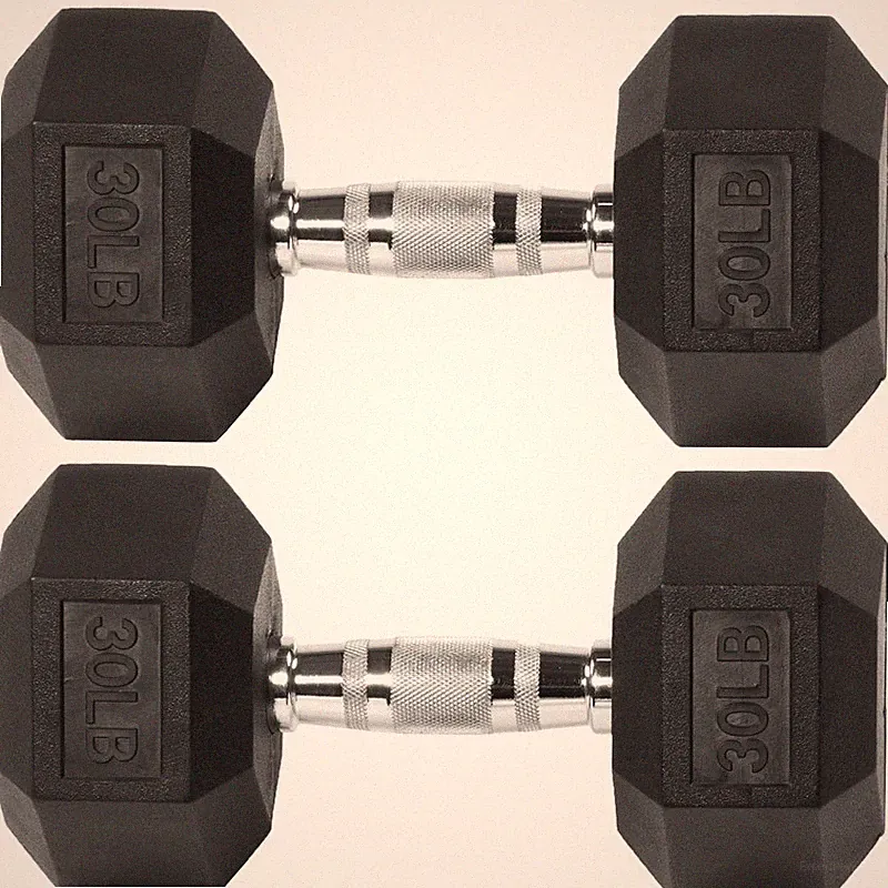 Fitvids Premium Rubber Encased Hex Dumbbell 30Lb Pair Sfdb-Blk30P