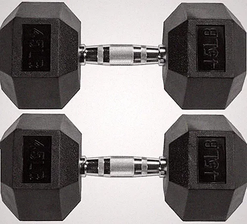 FITVIDS PREMIUM RUBBER ENCASED HEX DUMBBELL 45LB PAIR - Scratch & Dent