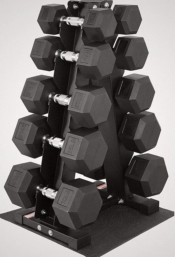 Fitvids Rubber Coated Hex Dumbbell Set with Storage Rack, 100/150/200/550 LB Han
