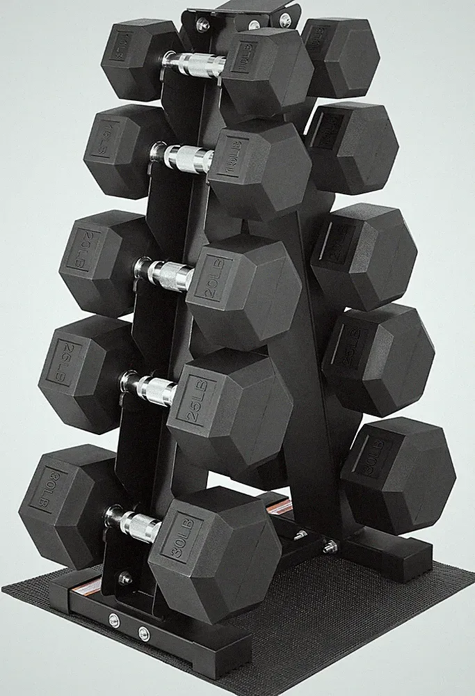 Fitvids Rubber Coated Hex Dumbbell Set with Storage Rack, 100/150/200/550 LB Han