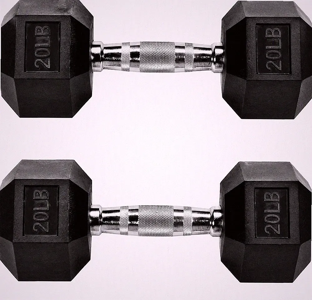 Fitvids Rubber Coated Hex Dumbbell Set with Storage Rack, 100/150