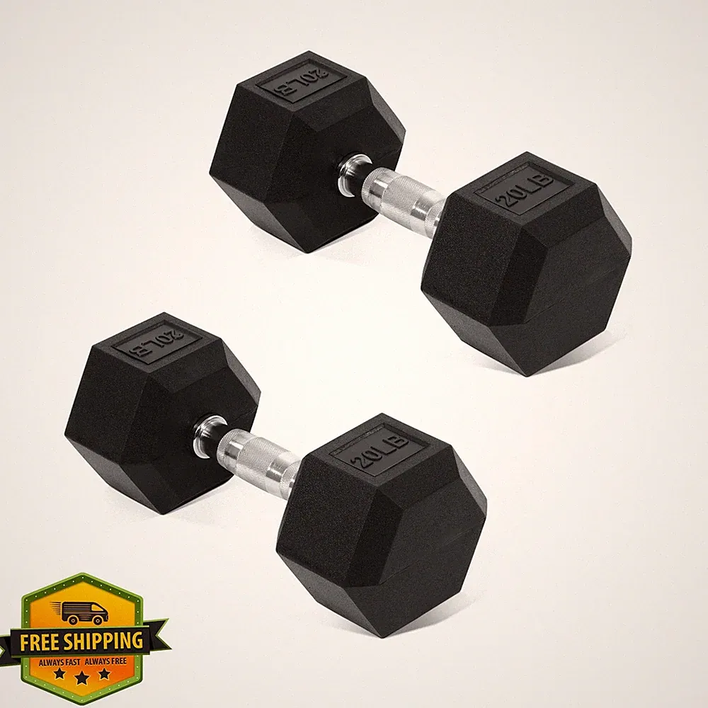 Fitvids Rubber Coated Hex Dumbbells 5-50lb Pair