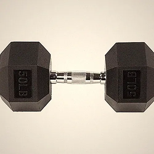 Fitvids RUBBER ENCASED EXERCISE FITNESS HEX DUMBBELL 50LB SINGLE - BLACK