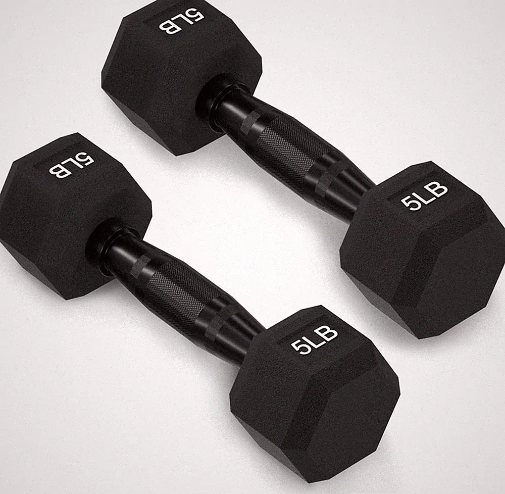 Fitvids Rubber Encased Exercise & Fitness Hex Dumbbell, Hand Weights with Anti-S