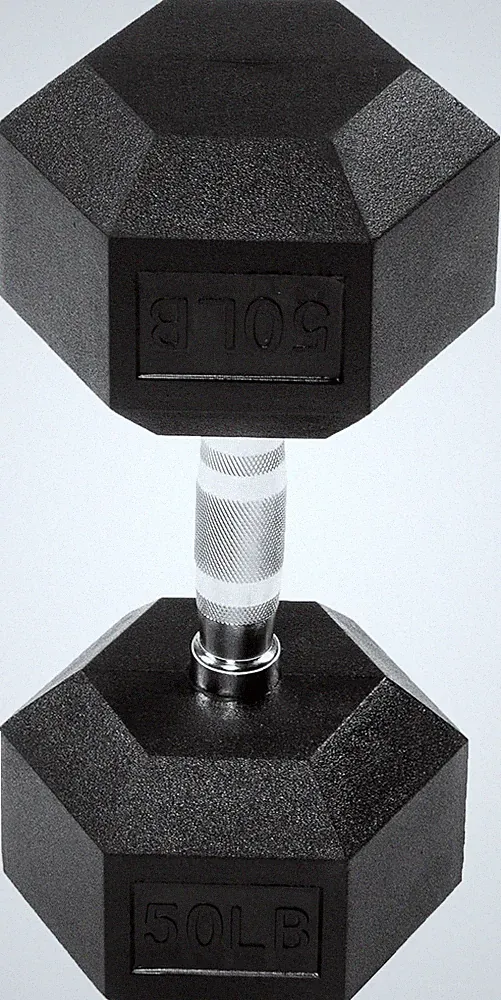 Fitvids Rubber Encased Exercise & Hex Dumbbell Hand Weights 50LB Single