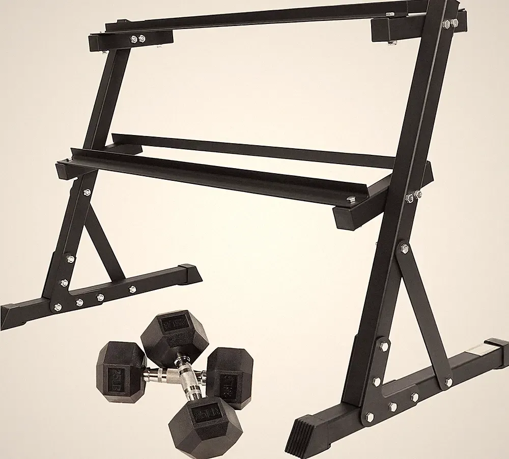 Fitvids Rubber Encased Hex Dumbbell – 25LB Pair with 2-Tier Rack – 25LB Pair wit