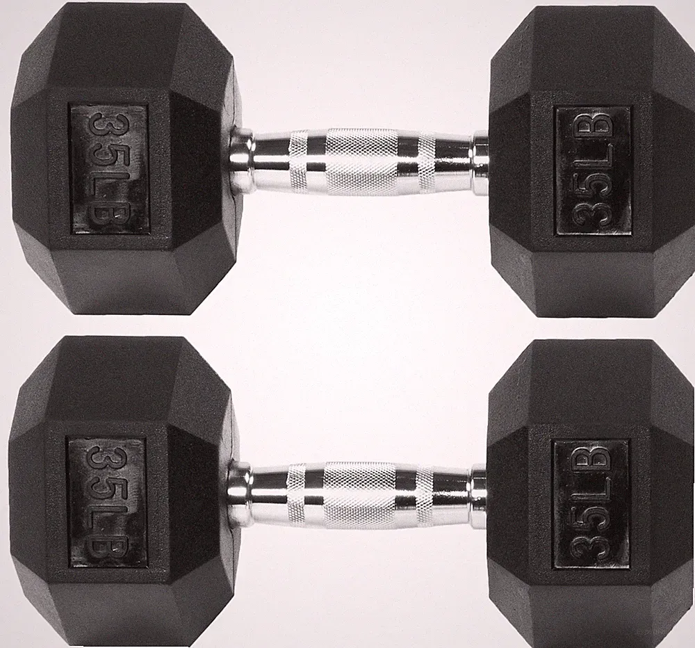 Fitvids Rubber Encased Hex Dumbbell – 35LB – 35LB Pair – Black