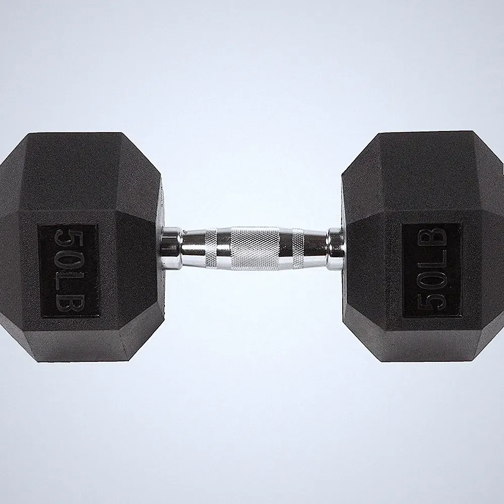 Fitvids Rubber Encased Hex Dumbbell, 50LB Single