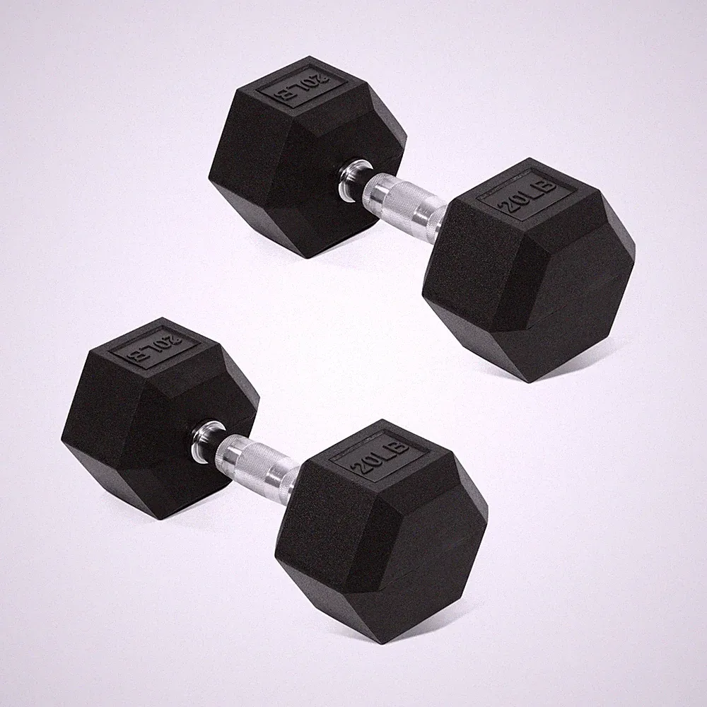 Fitvids Rubber Encased Hex Dumbbell Hand Weights Set of 2 20 LB Strength Trainin