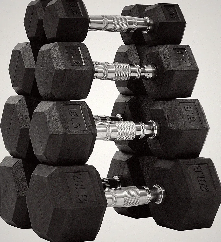 Fitvids Rubber Encased Hex Dumbbell Set Contoured Handle for Muscle Toning, Stre