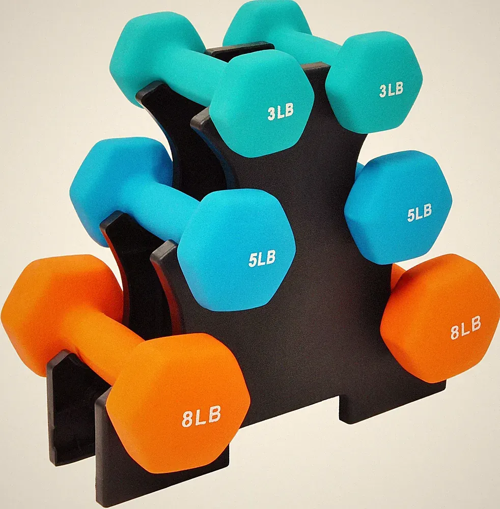 Fitvids Set of 6 Neoprene 3/5/8 Pound Pairs, with Rack: Pairs