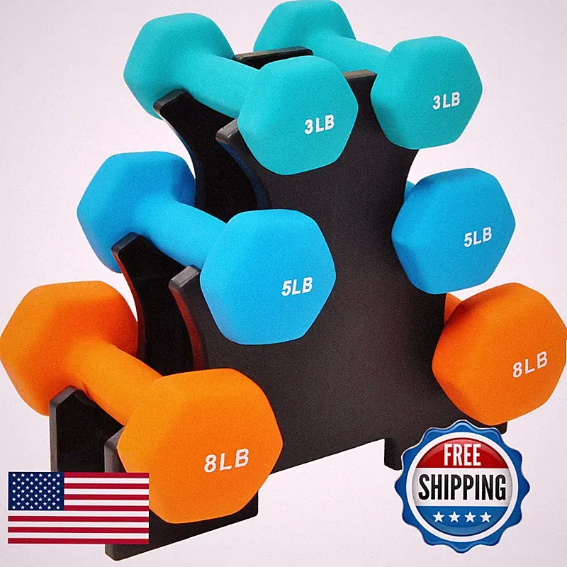 Fitvids Set Of 6 Neoprene Dumbbell Hand Weights Set Rack 3/5/8 Pairs