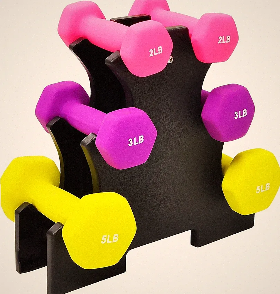Fitvids Set of 6 Neoprene Dumbbell Hand Weights, Set with Rack: 2/3/5 Pairs