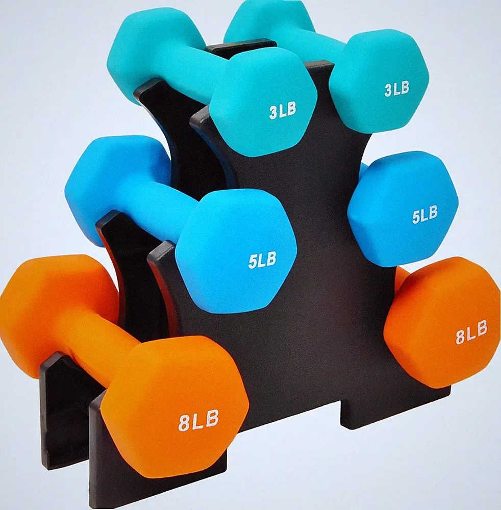 Fitvids Set of 6 Neoprene Dumbbell Hand Weights, Set with Rack: 3/5/8 Pairs