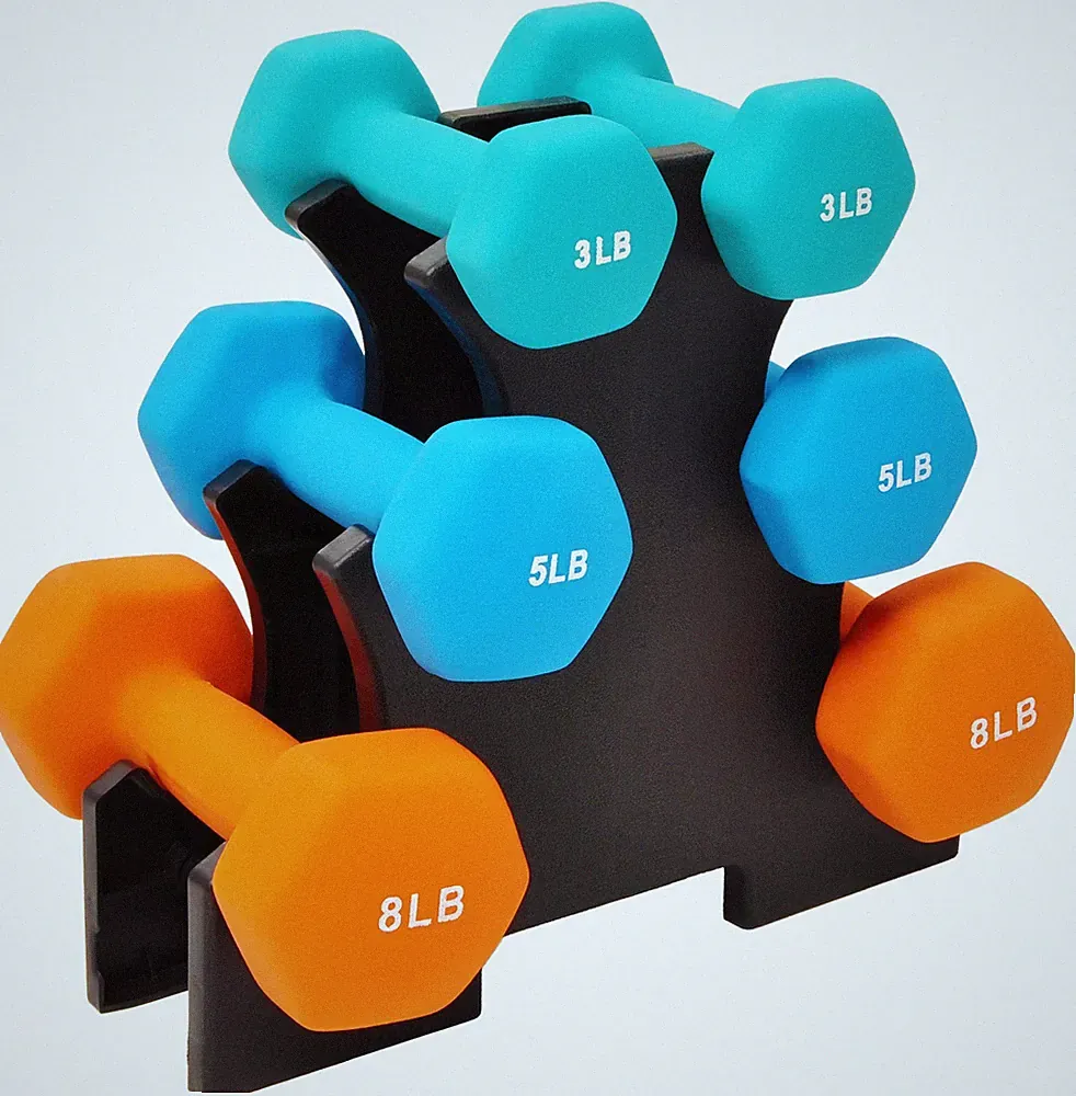 Fitvids Set of 6 Neoprene Dumbbell Hand Weights, Set with Rack: 3/5/8 Pairs