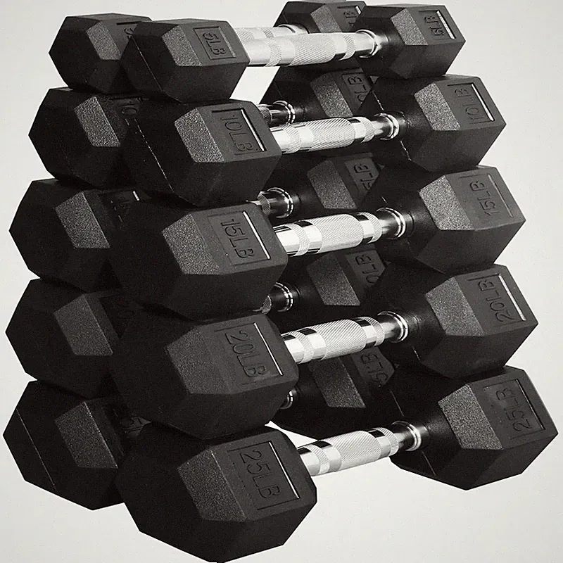 Fitvids Signature Fitness Rubber Encased Hex Dumbbell Set Including 5 10 15 20