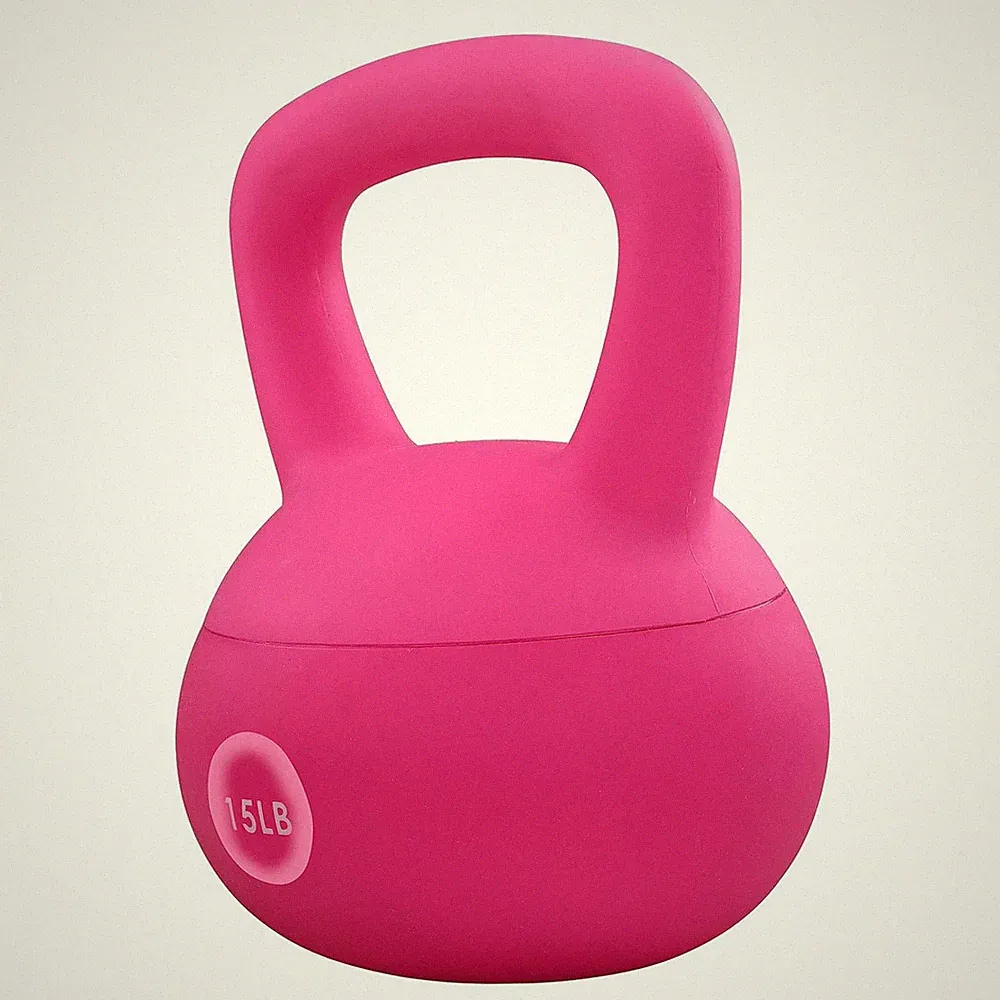 Fitvids Soft Kettlebell Ergonomic Grip, Iron & Sand Filled, 15 Pounds, Pink