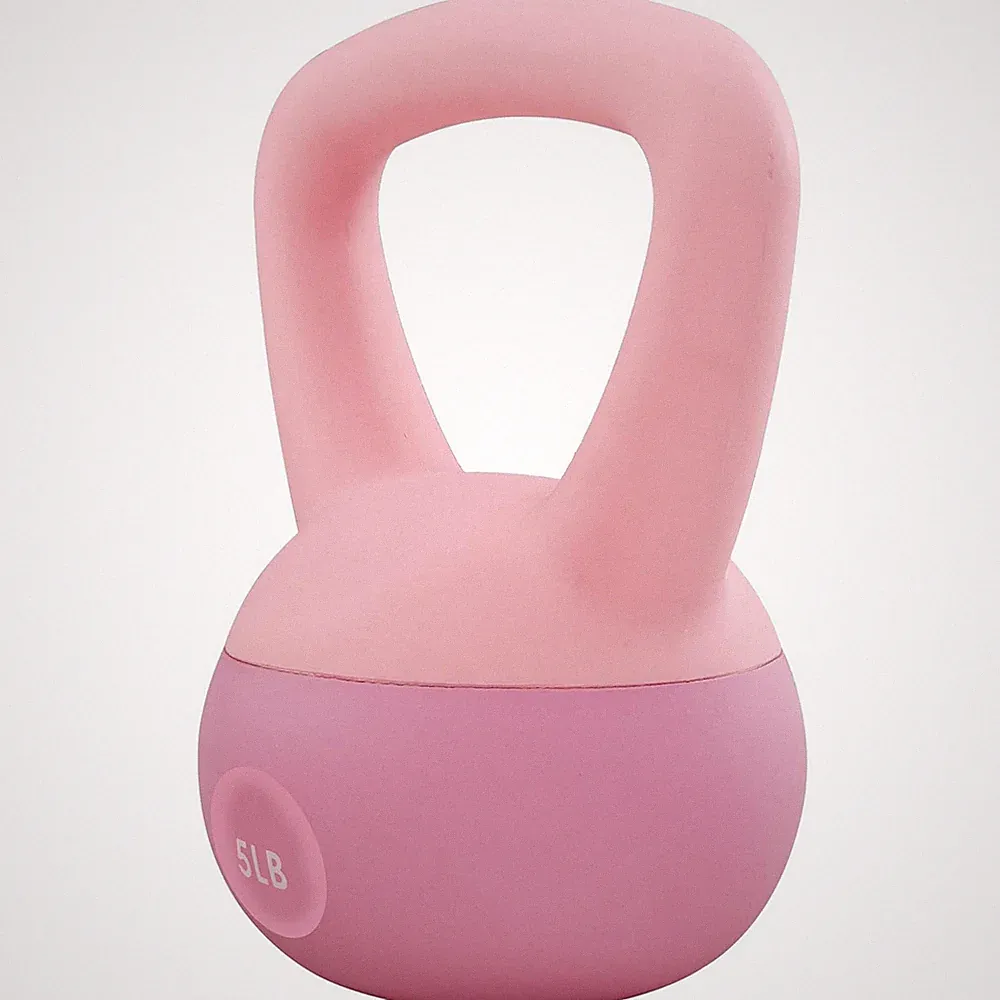 Fitvids Soft Kettlebell Ergonomic Grip, Iron & Sand Filled, 5 Pounds, Light Pink