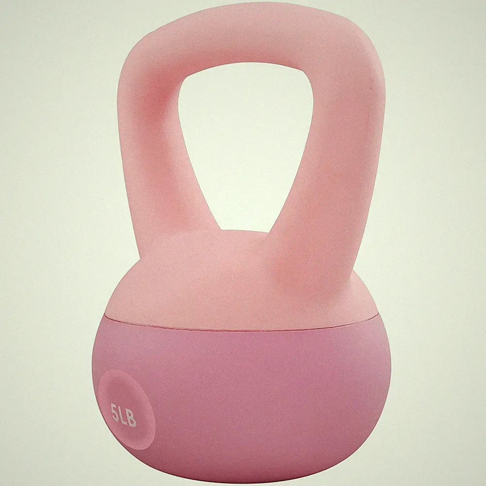 Fitvids Soft Kettlebell Ergonomic Grip, Iron & Sand Filled, 5 Pounds, Light Pink