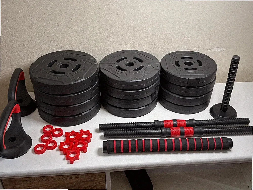 FIXTECH 66LB 2 in 1 Adjustable Dumbbell Set with Connecting Rod Used As Barbell