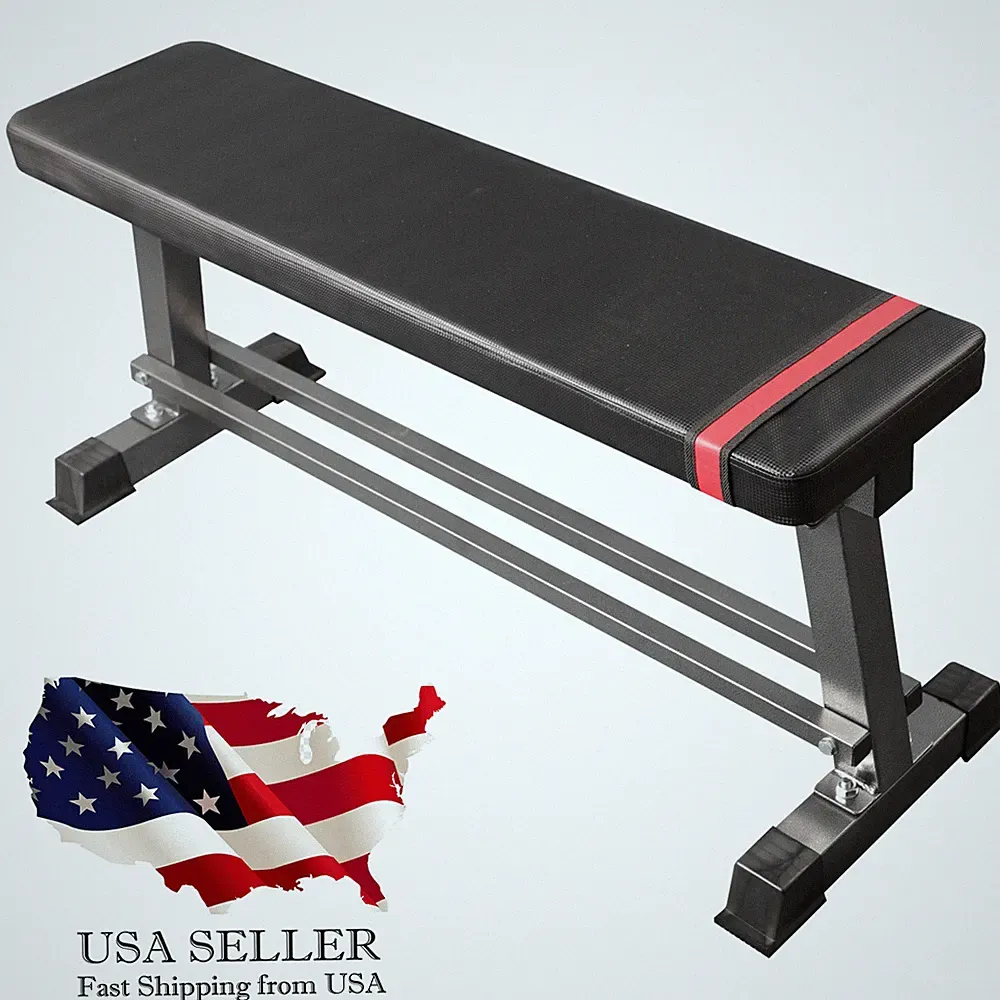 Flat Weight Bench Press with Integrated Dumbbell Rack Home Gym Strength Training