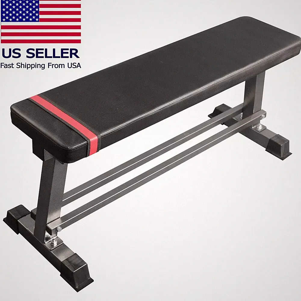 Flat Weight Bench with Built-in Dumbbell Rack Workout Bench Strength Training