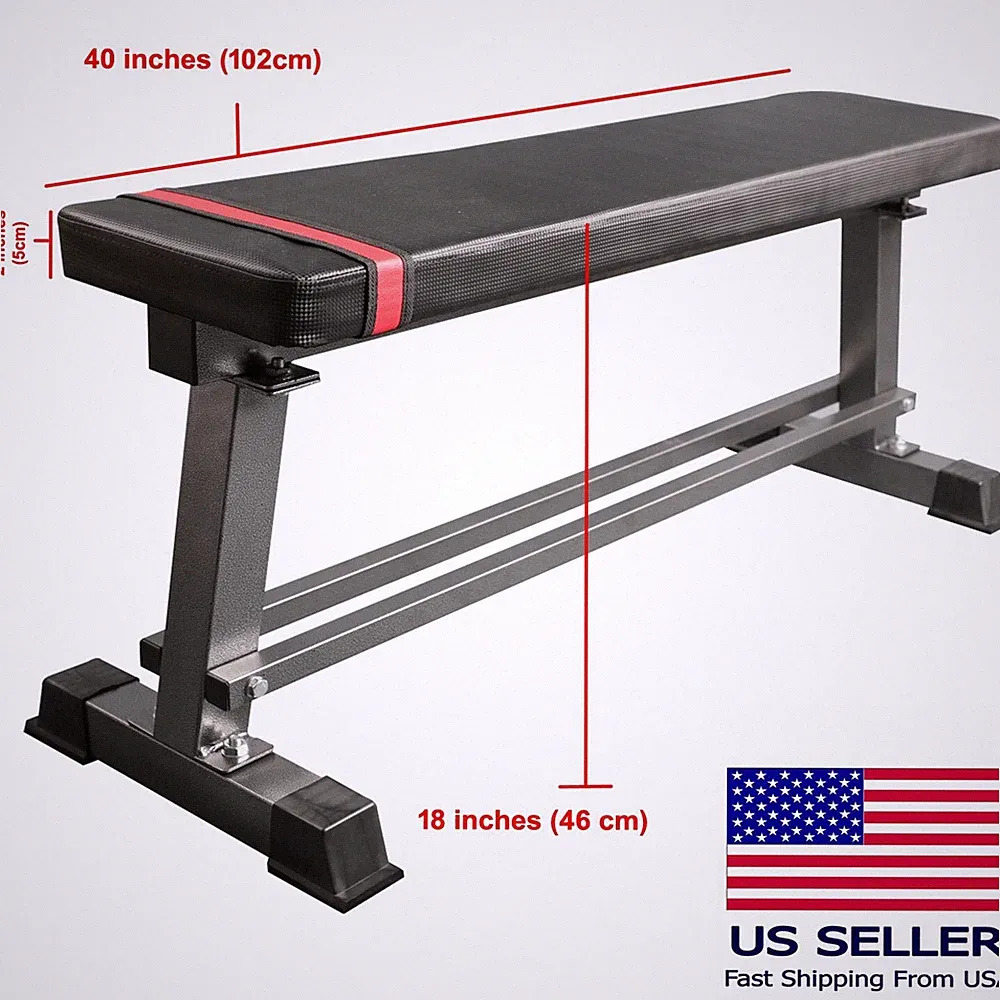 Flat Weight Bench with Built-in Dumbbell Rack Workout Bench Strength Training US