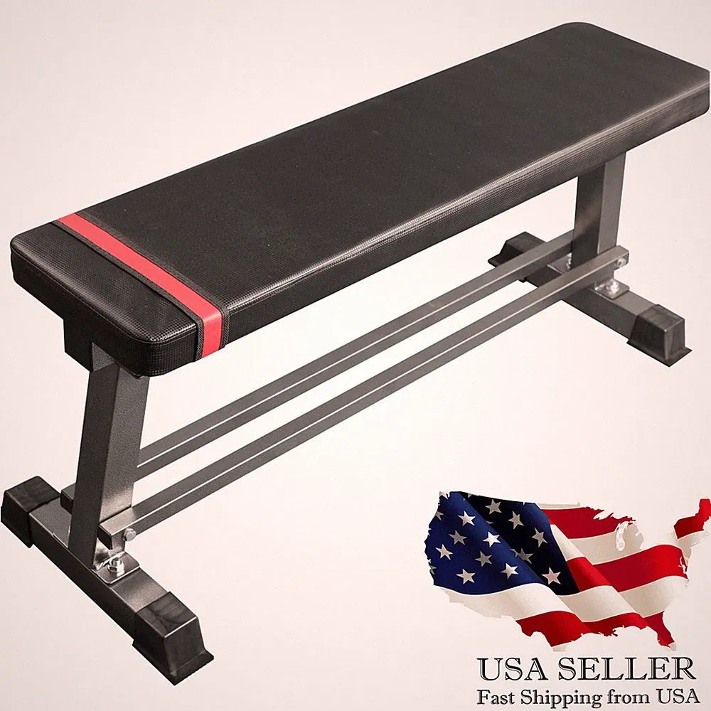 Flat Weight Bench with Integrated Dumbbell Rack Home Gym Strength Training Black