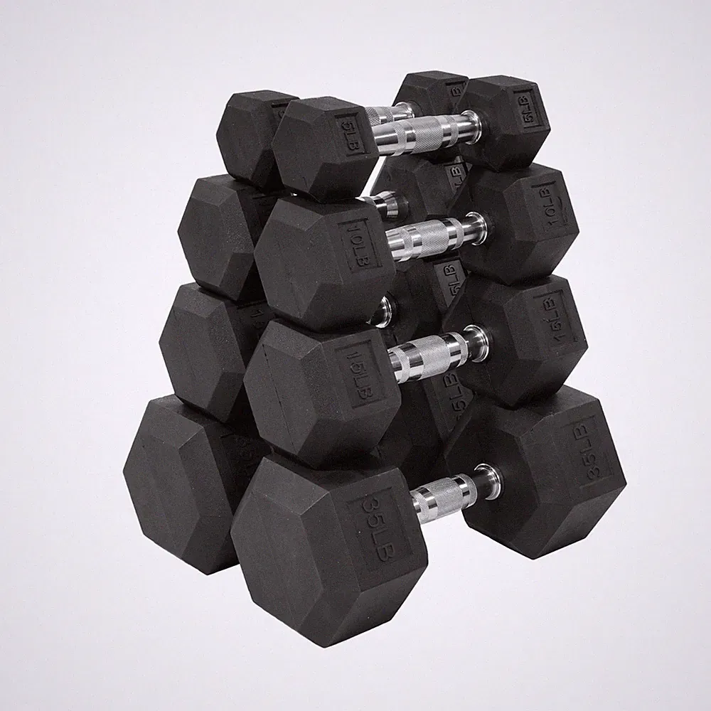 FlexWave 130LB Rubber Hex Dumbbell Set, Cast Iron Weights for Home Gym