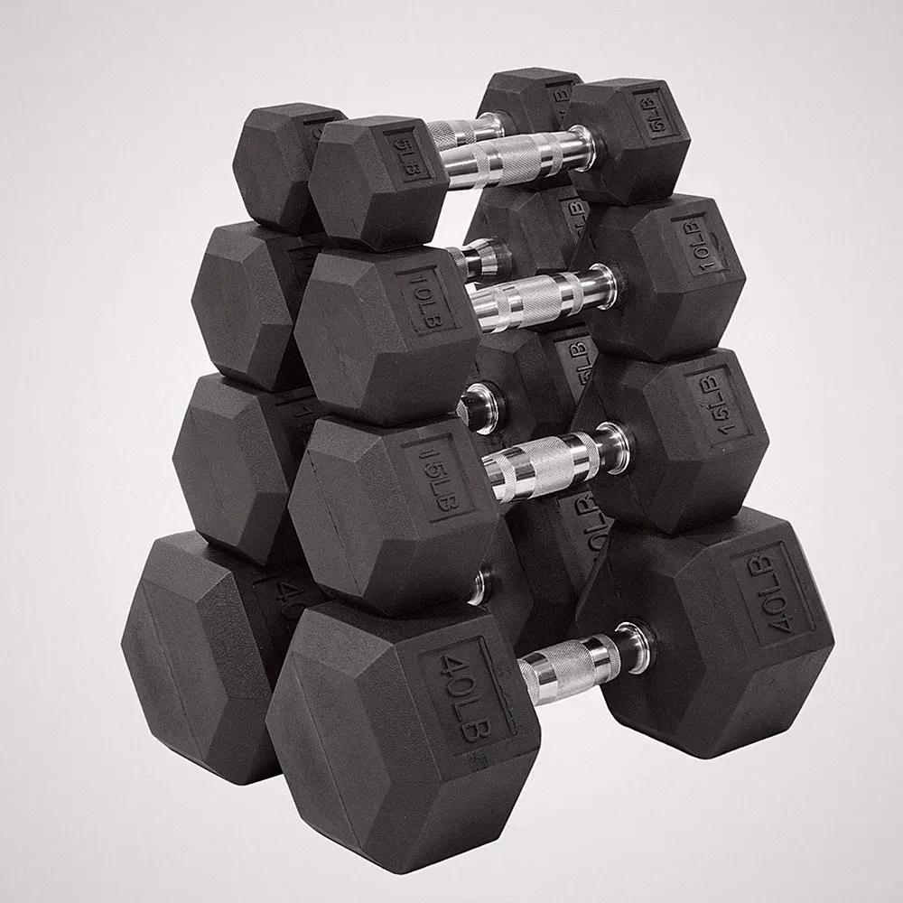 FlexWave 140LB Rubber Hex Dumbbell Set, Cast Iron Weights for Home Gym