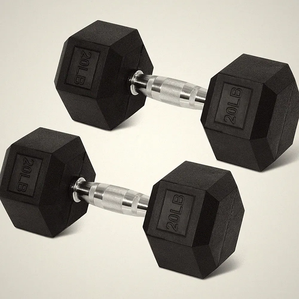 FlexWave Rubber Encased Hex Dumbbells, 20 lbs Pair, Black