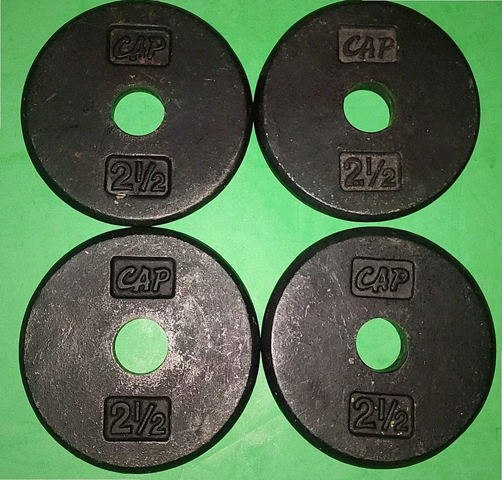 Four Vintage Cast Iron CAP 2 1/2 lb Barbell / Dumbbell Weight Plates Pancake