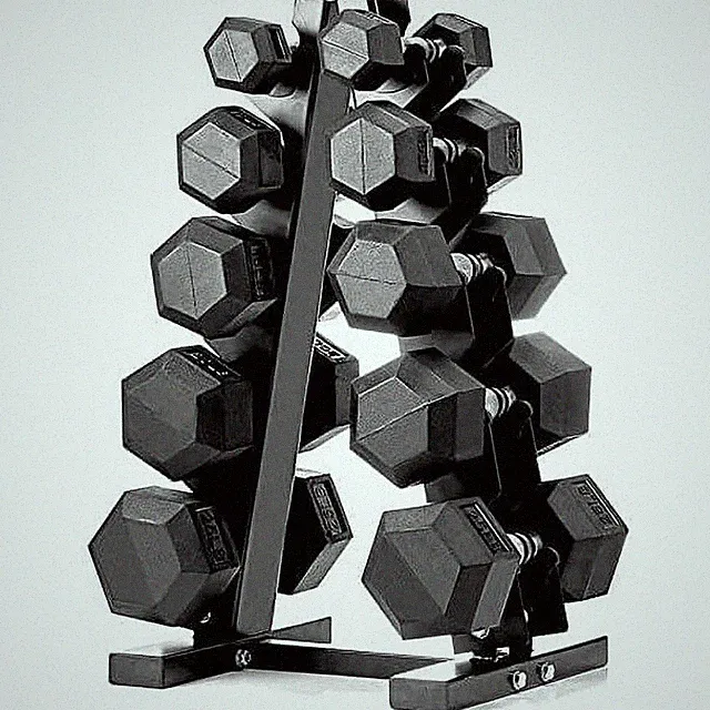 Free Weights Dumbbells / Rubber Coated Hex Black Dumbbell 150lb